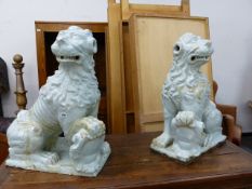 AN IMPRESSIVE PAIR OF ANTIQUE CONTINENTAL GLAZED POTTERY HERALDIC LION FIGURES, POSSIBLY ROUEN. .