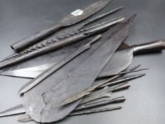A BOX OF AFRICAN SPEAR HEADS.