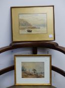 FIVE VARIOUS 19th.C.ENGLISH WATERCOLOURS AND DRAWINGS OF LANDSCAPES AND COASTAL VIEWS. LARGEST. 24 x