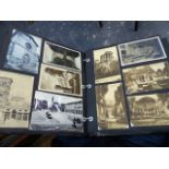 A COLLECTION OF VARIOUS POSTCARD ALBUMS, A QTY OF STAMPS, LOOSE AND IN ALBUMS. (QTY)