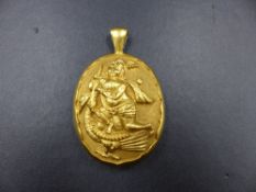 AN ORIENTAL HIGH RELIEF DECORATIVE OVAL LOCKET CONTAINING A WATERCOLOUR PORTRAIT MINIATURE OF A