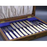 A SILVER AND BONE CASED TWELVE PIECE CUTLERY SET DATED 1920 FOR JAMES DIXON & SONS, LTD.