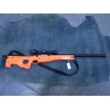 A WARRIER MB01 ? BOLT ACTION AIRSOFT 6MM BB AIRGUN FITTED WITH NIKKO STERLING TELESCOPIC SIGHT.
