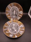 A PAIR OF FORNASETTI GRAND MAESTRI PLATES DEPICTING VIVALDI AND BELLINI. Dia.26cms.