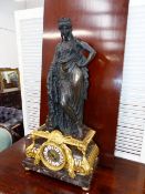 AN IMPRESSIVE 19th.C.FRENCH PATINATED BRONZE ORMOLU MOUNTED MARBLE CLOCK OF LARGE PROPORTIONS WITH A