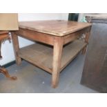 A VINTAGE HEAVILY CONSTRUCTED PINE SCULLERY TABLE. W.152 x D.98cms.