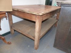 A VINTAGE HEAVILY CONSTRUCTED PINE SCULLERY TABLE. W.152 x D.98cms.