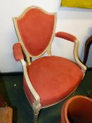 A GEORGIAN AND LATER DECORATED NEO CLASSIC STYLE CARVED OPEN ARMCHAIR,