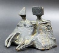 LYNN CHADWICK. (1914-2003) ARR. SEATED COUPLE, MINIATURE BRONZE ON SEPARATE BRONZE SQAURE FORM