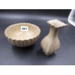 A CHINESE GUAN TYPE VASE AND A BOWL, EACH OF THE FLUTED BODIES WITH CRACKLED MUSHROOM BROWN GLAZE,