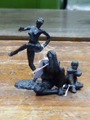 A GROUP OF THREE EARLY TO MID 20th.C. BRONZE FIGURES OF FEMALE NUDES IN VARIOUS POSES WITH