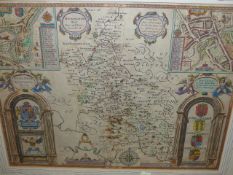 AN ANTIQUE HAND COLOURED MAP OF BUCKINGHAM BY JOHN SPEED.Anno 1610 31 x 53cms.