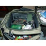 TWO BAGS CONTAINING A LARGE QTY OF FISHING EQUIPMENT TOGETHER WITH LANDING NETS,ETC. (QTY) (I)