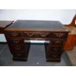 A SMALL LATE VICTORIAN TWIN PEDESTAL DESK WITH INSET WRITING SURFACE. W.99 x D.60cms.