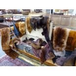 A GROUP OF VARIOUS ANTIQUE AND LATER FUR STOLES, COLLARS AND A CAPE TOGETHER WITH A VINTAGE ICE AXE,