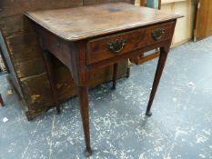 AN 18th.C.OAK LOWBOY/ SIDE TABLE WITH SINGLE FRIEZE DRAWER ON TURNED TAPERED LEGS AND PAD FEET. 67 x