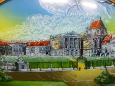 TWO UNUSUAL VINTAGE REVERSE GLASS PICTURES, THE PALACE OF VERSAILLES TOGETHER WITH A CANADIAN