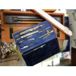 DRAUGHTSMAN'S INSTRUMENTS, SLIDE RULE, CASED COMPASS SET ETC.