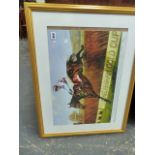A LIMITED EDITION PRINT HORSE RACING.