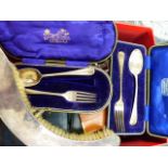 CASED SILVER CHRISTENING SETS, OTHER CUTLERY AN ASPREY PEN AND COLLECTABLES ETC.