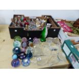 A LARGE QTY OF SCENT BOTTLES, PAPERWEIGHTS,ETC.