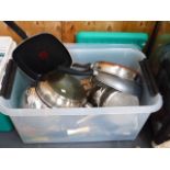A QTY OF GOOD QUALITY COOKING PANS,ETC.