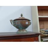 COPPER LIDDED URN.