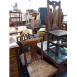 THREE COUNTRY OAK SIDE CHAIRS.