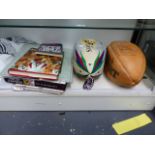 A SIGNED RUBY BALL AND ONE OTHER TOGETHER WITH RUGBY EPHEMERA.