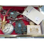 A POCKET WATCH AND GOOD VINTAGE COSTUME JEWELLERY.