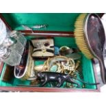 PIQUE VANITY SET, DRESS JEWELLERY, A HORN TIGER CONTAINED IN A CHINESE BOX.