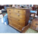 A VICTORIAN PINE CHEST OF DRAWERS.