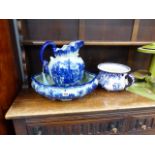 BLUE AND WHITE WASH JUG AND BOWL ETC.