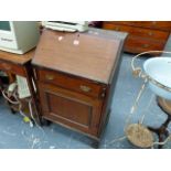 A MAHOGANY BUREAU AND AN INLAID WORK TABLE.