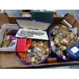 A LARGE COLLECTION OF COSTUME JEWELLERY AND CIGARETTE LIGHTERS.