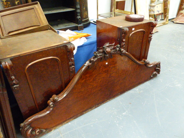 A VICTORIAN MAHOGANY TWIN PEDESTAL SIDEBOARD WITH RAISED BACK.
