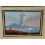 19TH.C.ITALIAN SCHOOL. SIX VIEWS OF VOLCANOS ERUPTING, GOUACHE, FRAMED IN TWO GROUPS OF THREE. 8 X