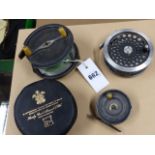 A HARDY SILEX 4 1/5" FISHING REEL, A HARDY BROS. SUNBEAM 4" REEL AND A HARDY'S PATENT UNIQUA 2 1/