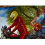 COLIN FROOMS. (1933-2017) ARR. MOTORCYCLISTS, BIKERS ON PRIMROSE HILL, OIL ON CANVAS. 280 X 183