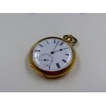 AN 18K STAMPED YELLOW GOLD OPEN FACE POCKET WATCH, CASE NUMBER 164228 WITH MONOGRAM ENGRAVING TO THE