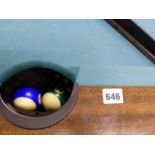 AN AMERICAN STYLE POOL TABLE AND BALLS. 115 X 205CMS.