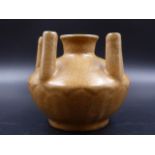 A CHINESE GUAN TYPE CROCUS POT, THE FIVE SPOUTS ON THE SHOULDERS ENCLOSING THE CENTRAL RIM, THE BODY