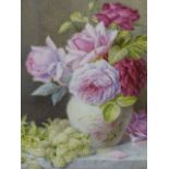 MARY ELIZABETH DUFFIELD. (1819-1914) A FLORAL STILL LIFE OF ROSES, SIGNED WATERCOLOUR WITH