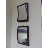 TWO VINTAGE AMUSEMENT ARCADE SMALL DISTORTION MIRRORS IN CONFORMING WOODEN FRAMES. W.28 X H.40CMS.