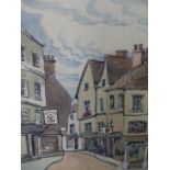 JULIUS DELBOS. (1899-1970) ARR. FIVE ENGLISH AND CONTINENTAL WATERCOLOUR TOWN SCENES, ALL SIGNED,