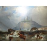 ATTRIB. TO JOHN WILSON CARMICHAEL. (1799-1868) SALVAGING THE WRECK, OIL ON CANVAS. 35 X 45CMS.