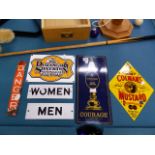 SIX SMALL ENAMEL SIGNS, COLEMAN'S MUSTARD, COURAGE, BEST BITTER, DURANGO AND SILVERTON NARROW