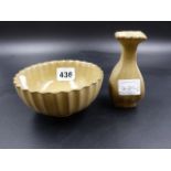 A CHINESE GUAN TYPE VASE AND A BOWL, EACH OF THE FLUTED BODIES WITH CRACKLED MUSHROOM BROWN GLAZE,