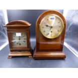 TWO MAHOGANY CASED TIMEPIECES THAT IN THE ROUND ARCH CASE BY ASTRAL, COVENTRY. H.31.5CMS, THE