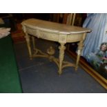 A FRENCH LOUIS XVI STYLE PAINTED MARBLE TOP PIER TABLE OF MODIFIED D FORM, CONFORMING TOP ABOVE ZINC